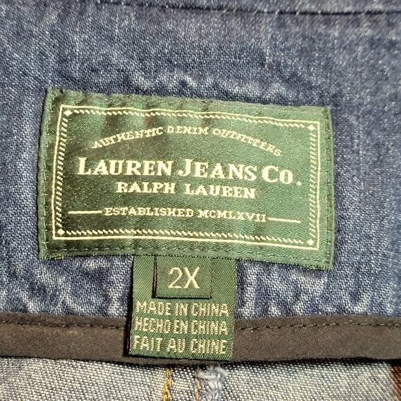 Ralph Lauren Jeans Co Denim Blazer Blue Single Breasted Mid-Length Classic 2X - Picture 12 of 14